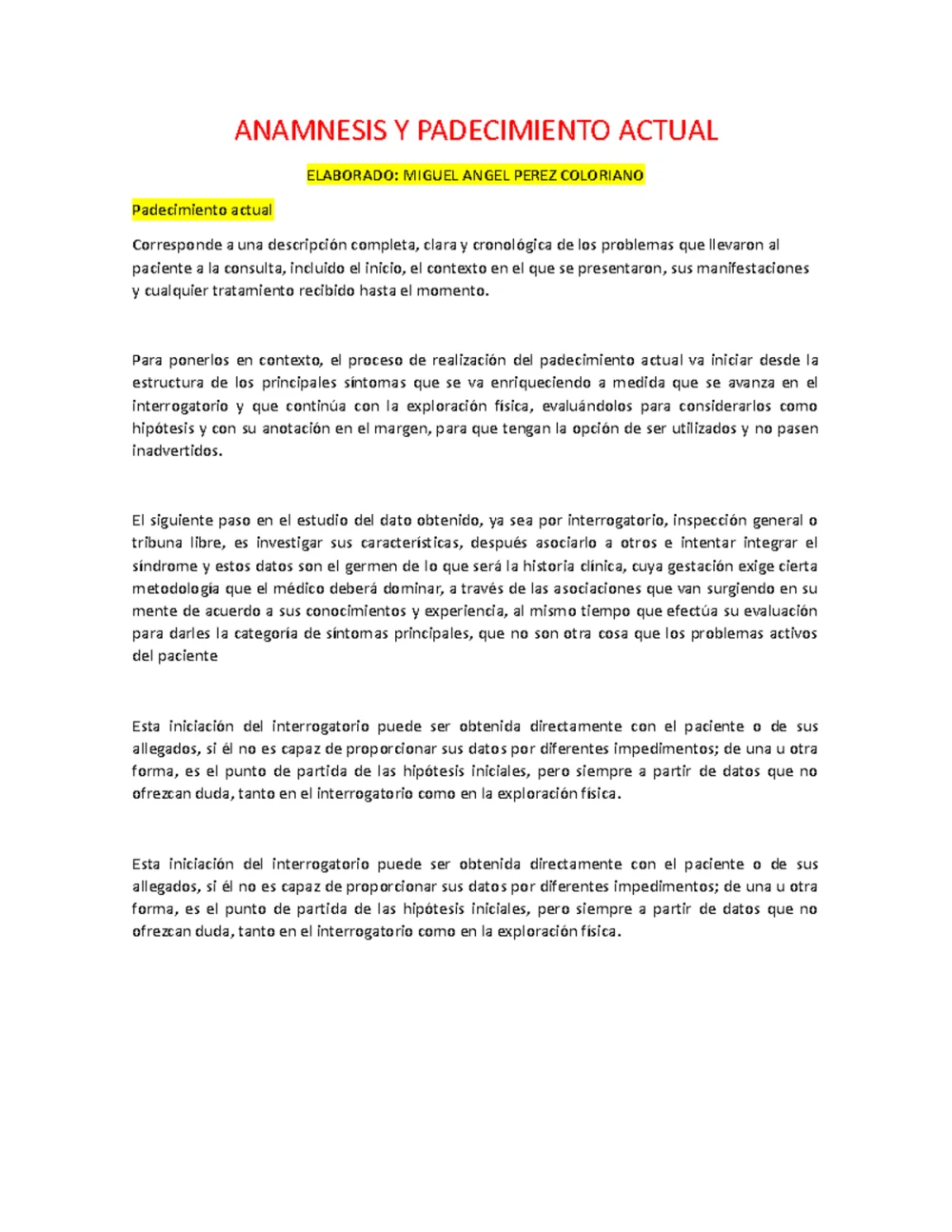 Revelaciones de la anamnesis: Historia de la salud personal