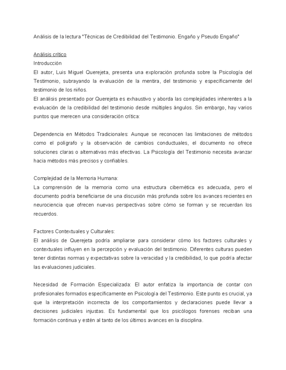Análisis y testimonio en psicología: una evaluación profunda