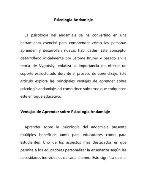 Beneficios del Andamiaje en Psicología Moderna