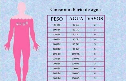 Cantidad de agua recomendada para beber diariamente