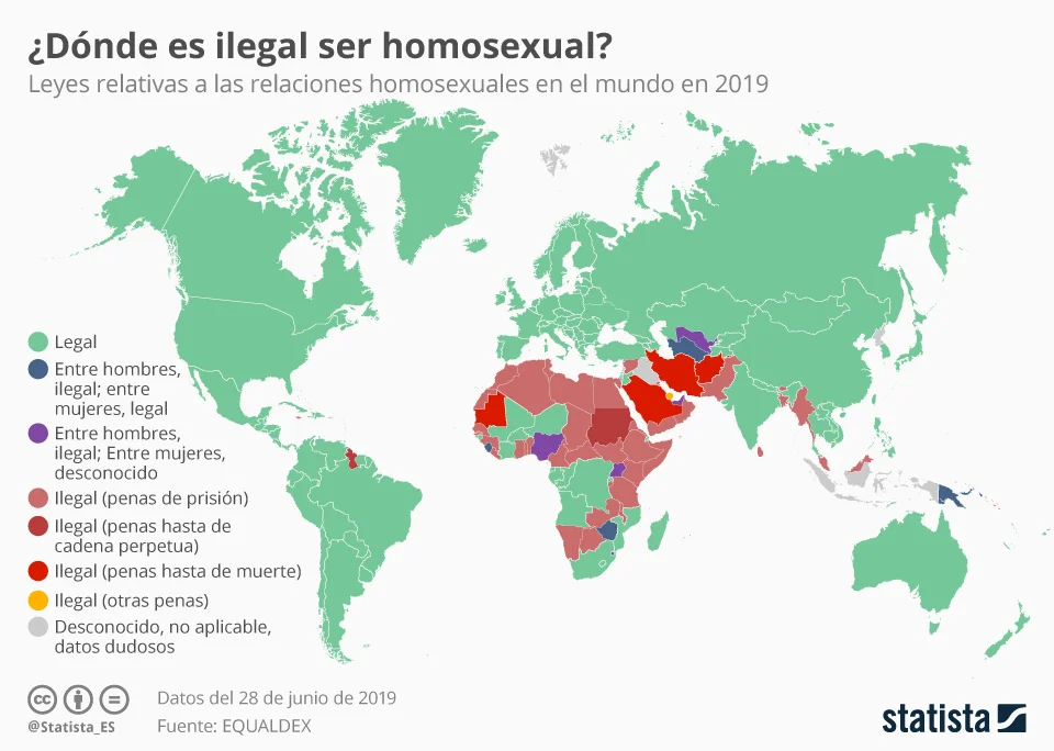 Países donde ser LGBTIQ está prohibido por ley